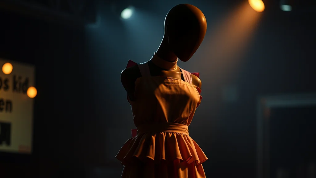 A faceless mannequin in a frilled apron outfit silhouette, abstract concept