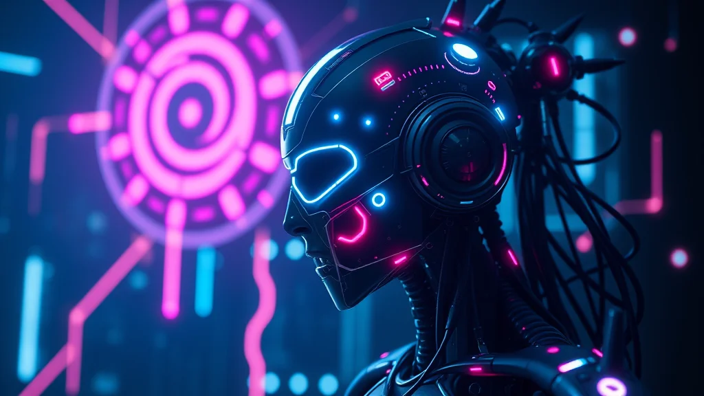 A futuristic gynoid cyber mood board, neon nodes on dark