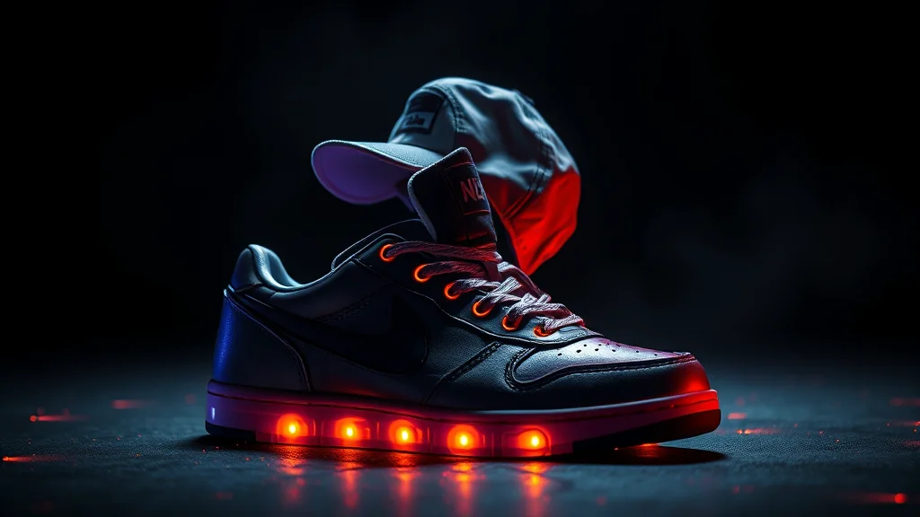 Sneakers and a cap and cropped hoodie motif, glowing on dark