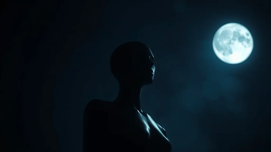 A faceless gothic mannequin silhouette in moonlight, abstract concept