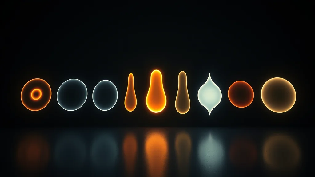 Abstract row of varied glowing forms with one stepped forward on dark, editorial concept