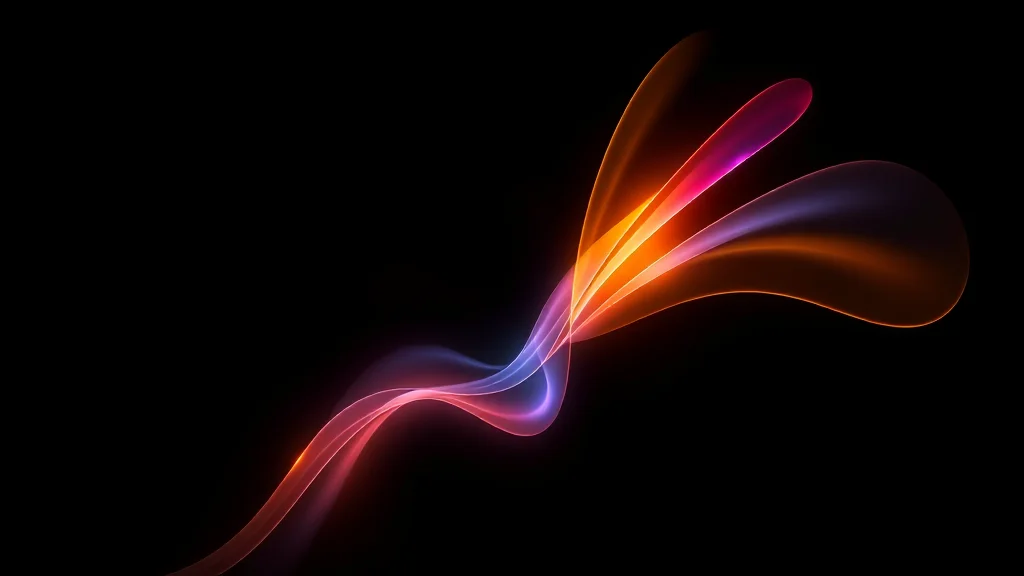 Abstract fan of differently toned glowing forms on dark, one apart, editorial concept
