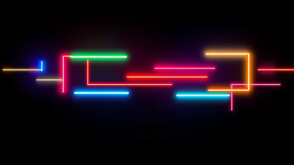 Several colour-varied glows across the dark, neon on dark
