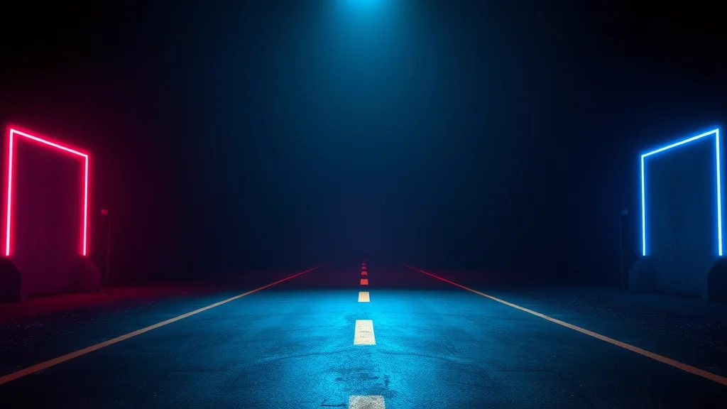 Light finding an open route, neon on dark