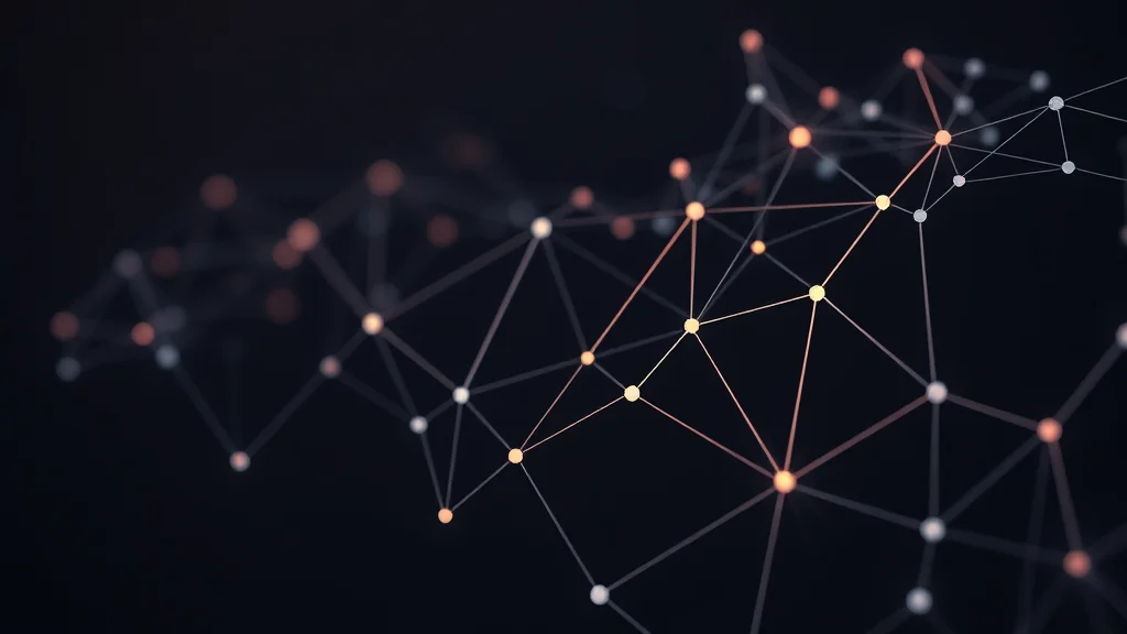 Abstract node graph with links mending back together, on dark