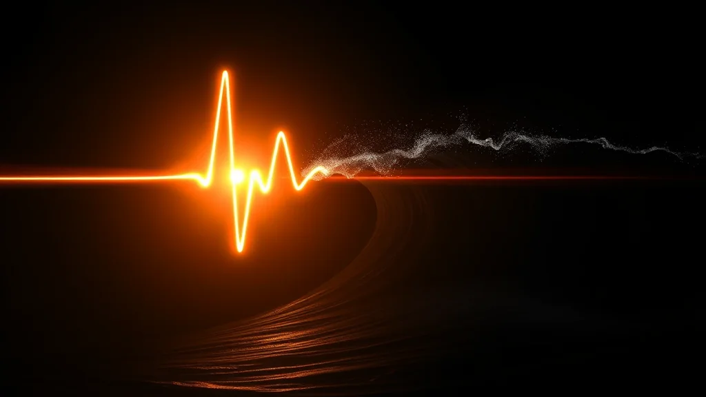 Abstract weak flickering pulse steadying into a strong wave on dark, editorial concept