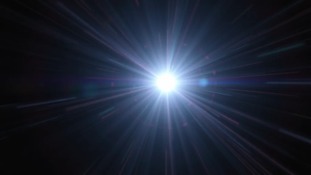 Abstract blurred beam snapping into sharp focus, on dark