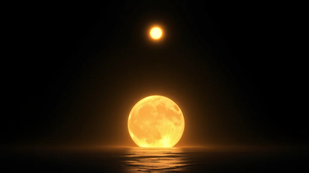 Abstract small bright form above a large hidden luminous mass on dark, editorial concept
