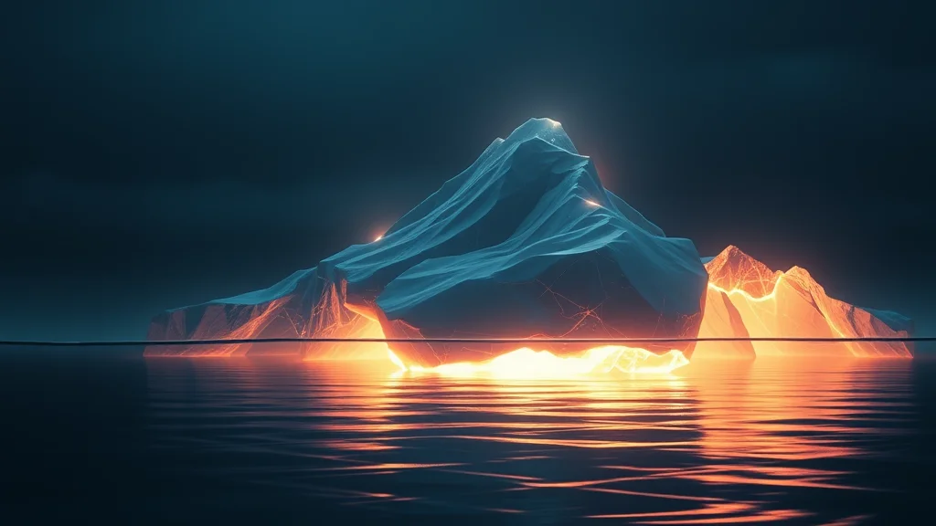 A glowing iceberg-like shape with hidden depth, abstract hidden cost