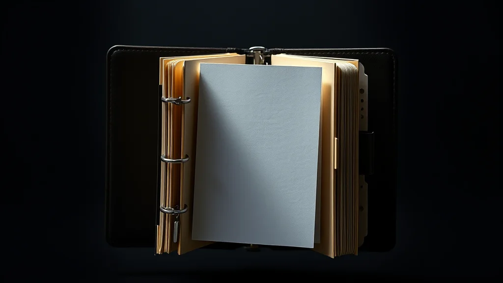 An open persona dossier binder with a faceless portrait card, abstract concept