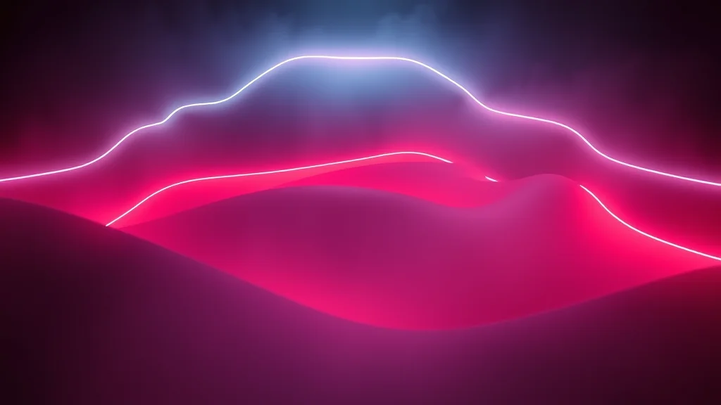 A calm descent through layers of glow, neon on dark