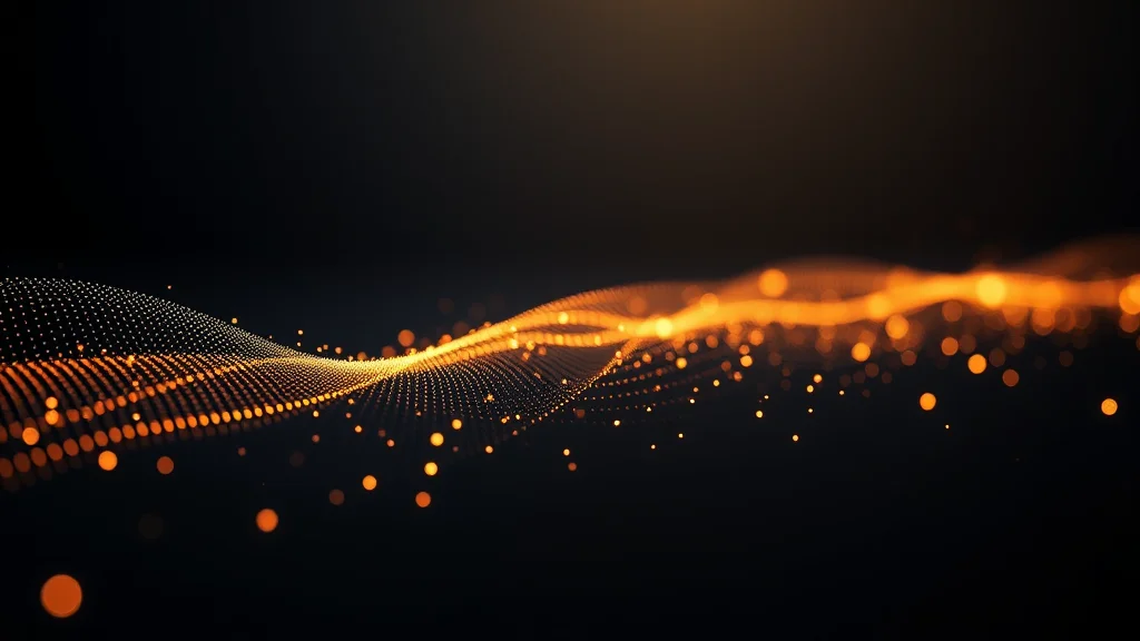 Abstract steady line of pulses beside scattered single points of light, editorial concept