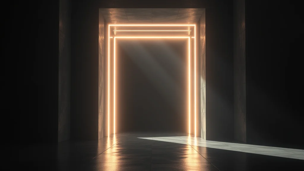 Abstract ordered gates of light dimming once passed, opening to clean dark, editorial concept