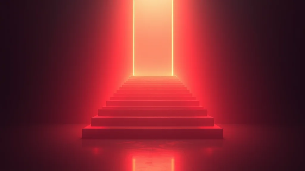 A sequence of luminous thresholds crossed in order, abstract exit checklist