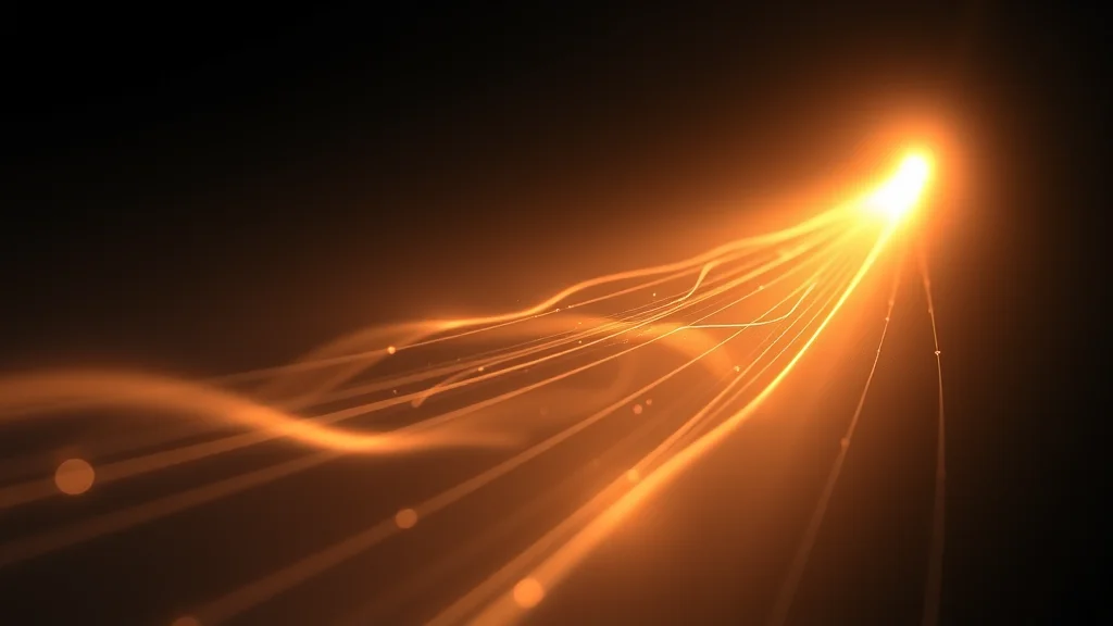 Abstract fine thread of light traced back to a bright origin point on dark, editorial concept