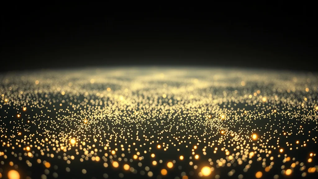 Abstract field of small glowing forms thinning into clean dark space, editorial concept