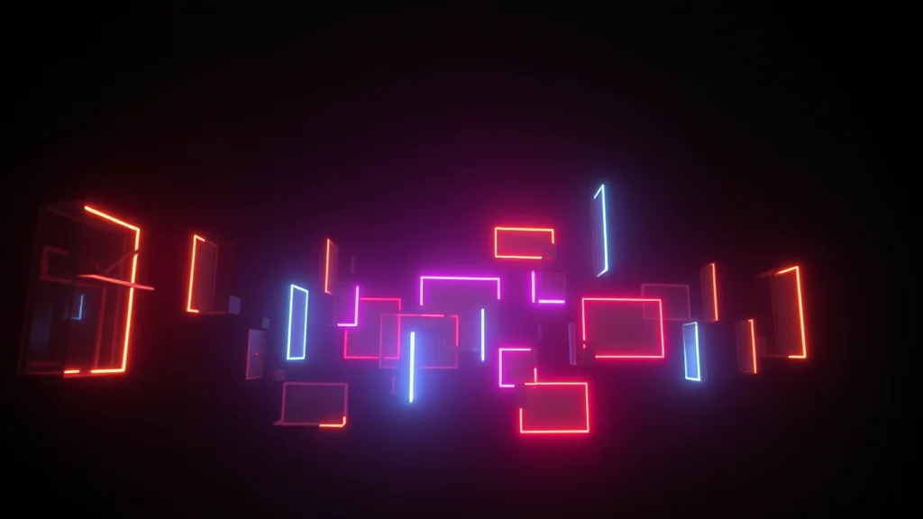 Collected luminous pieces fading out, neon on dark