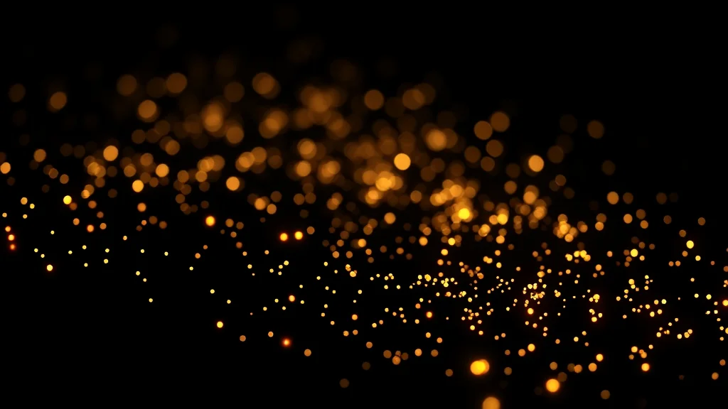 A finite gathering of luminous specks with empty dark around it, abstract balance