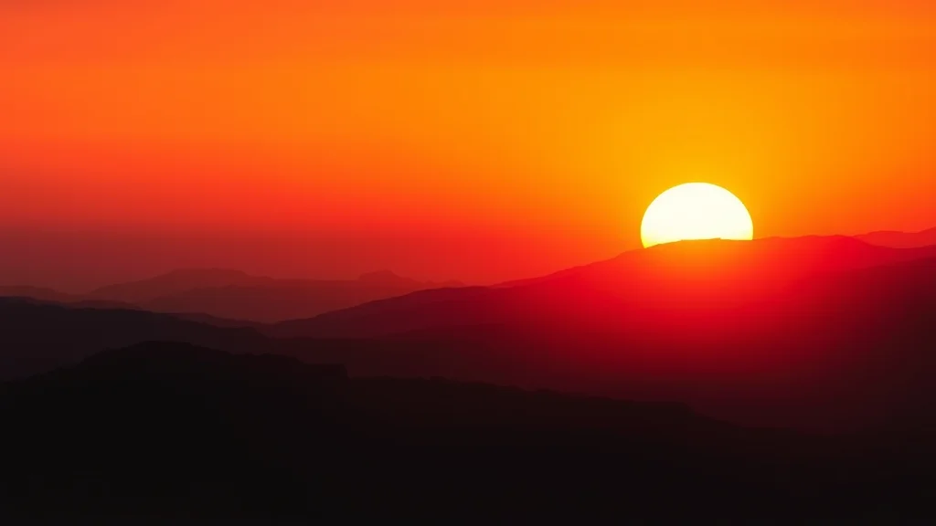 A retro 80s airbrush poster gradient in warm sunset tones, glowing on dark