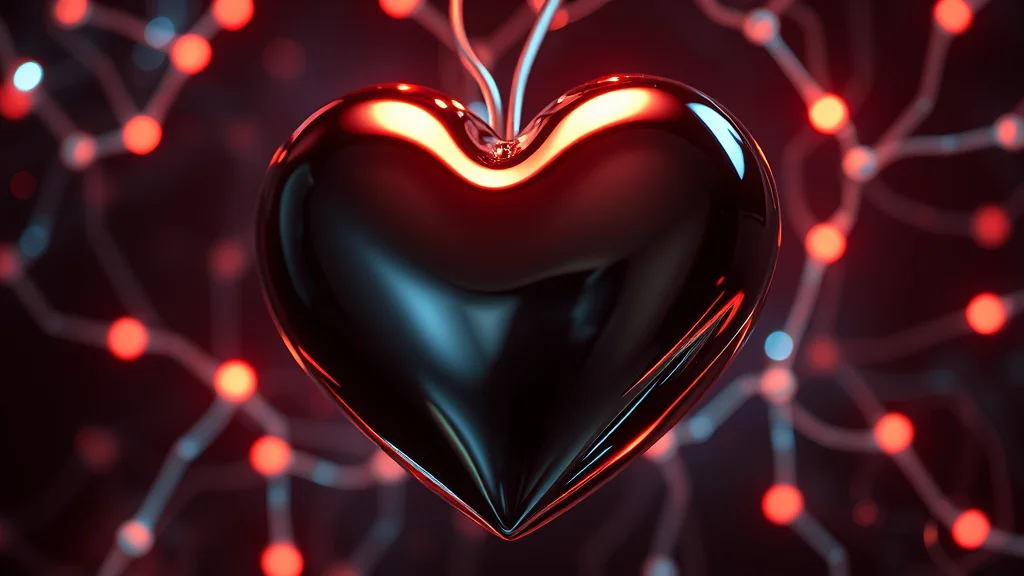 A glossy chrome heart with soft airbrush shading, neon nodes on dark