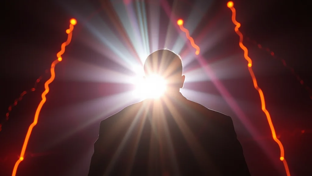 Light rays and haze streaming from behind a subject, neon nodes on dark