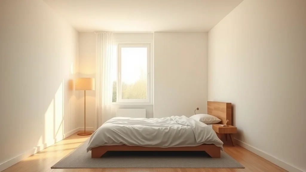 An empty bedroom set with soft window light and warm lamp, abstract concept