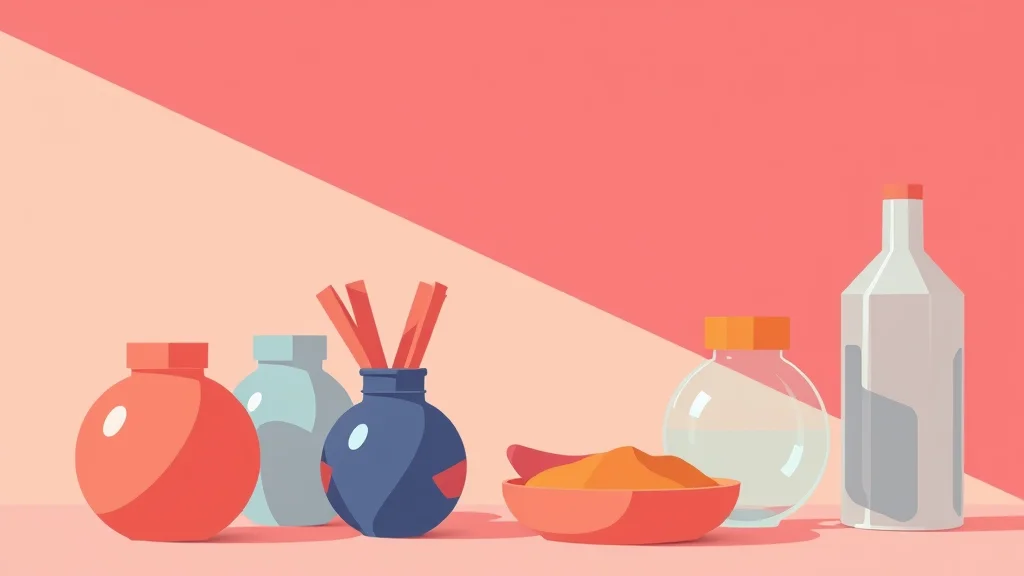 Simple objects in flat hard edge cel shading with bold outlines, abstract concept