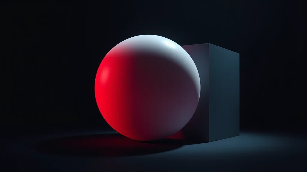 A cel shaded sphere and cube showing sharp shadow boundaries, glowing on dark