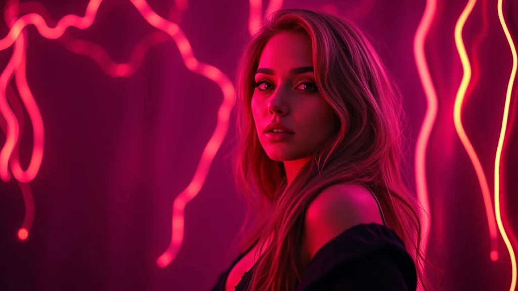 A cohesive warm glamour photo-set mood board, neon nodes on dark