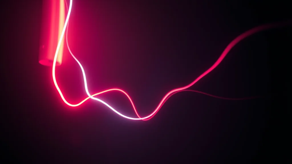 A light leak and analog color streak on film, neon nodes on dark