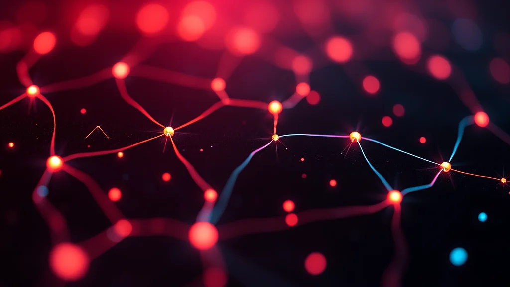 A razor thin focus macro of fine surface detail, neon nodes on dark