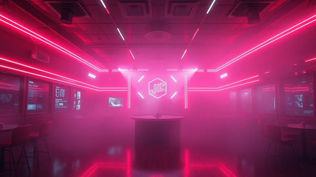 An empty neon nightclub interior with haze, abstract concept