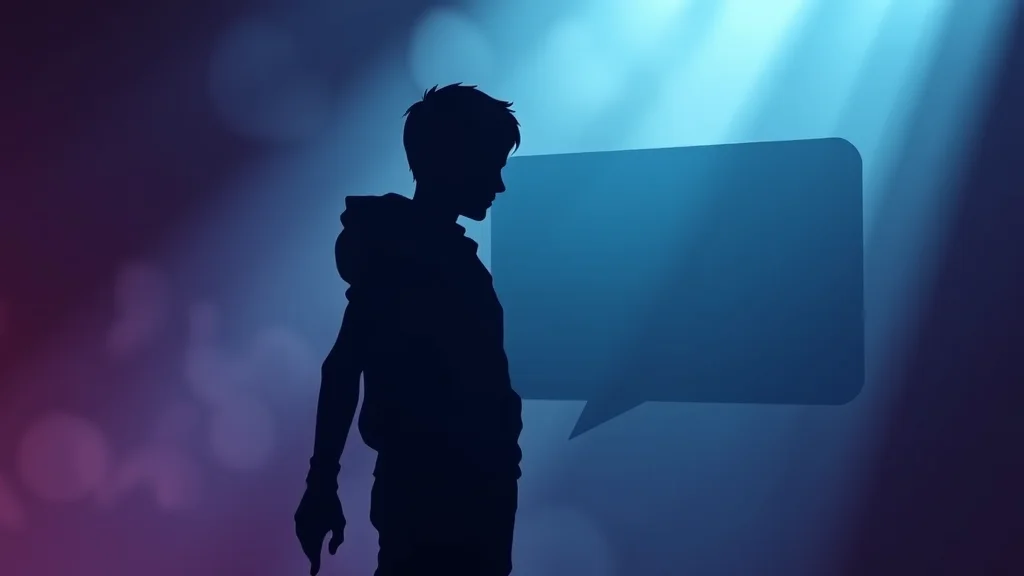 A faceless character sprite silhouette beside a blank dialogue box frame, abstract concept