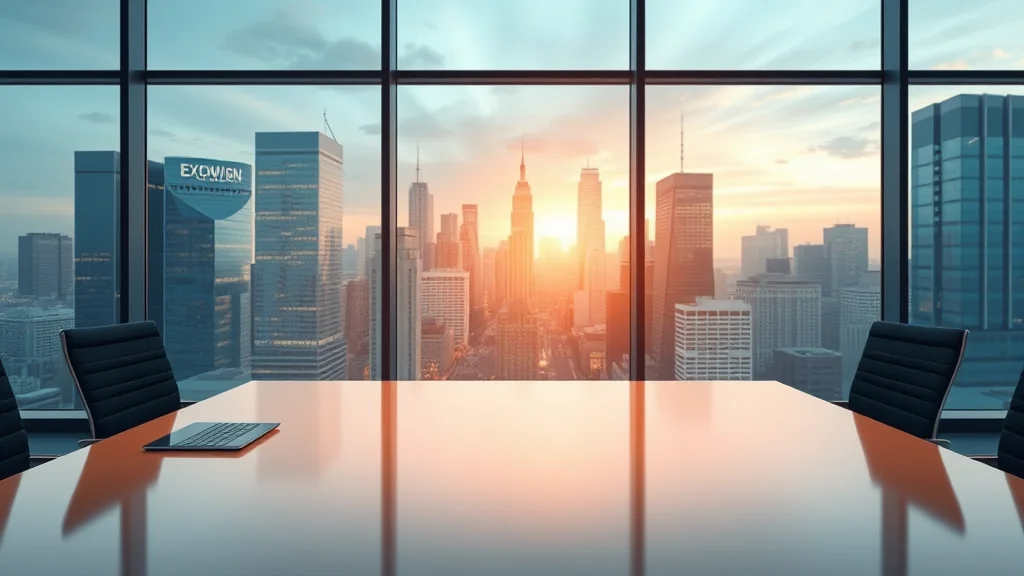 An empty modern office desk with a city window, abstract concept