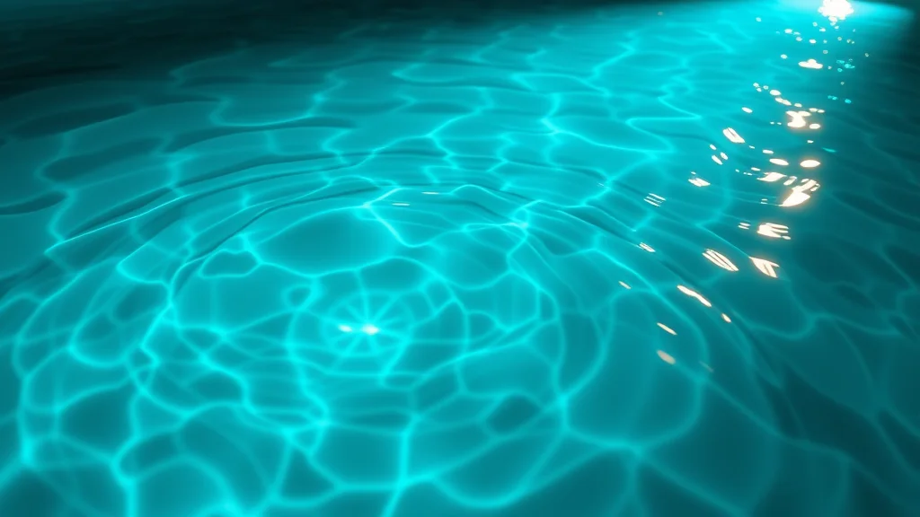 Turquoise pool water with rippling caustics, glowing on dark
