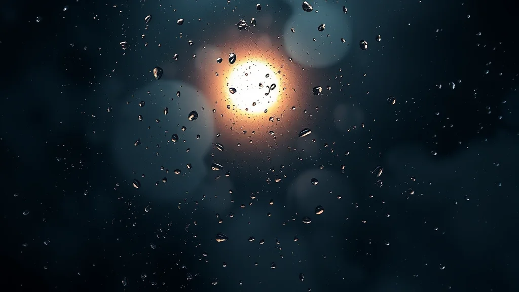 Wet fogged glass with water droplets and backlight, glowing on dark