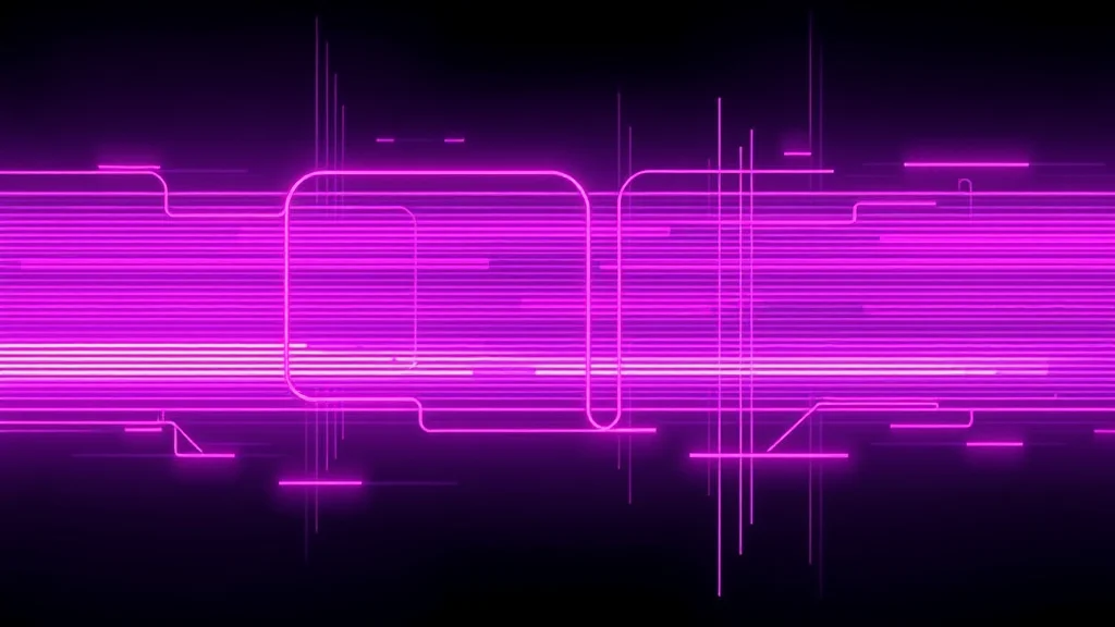 A retro VHS glitch and scanline texture in pink and cyan, glowing on dark