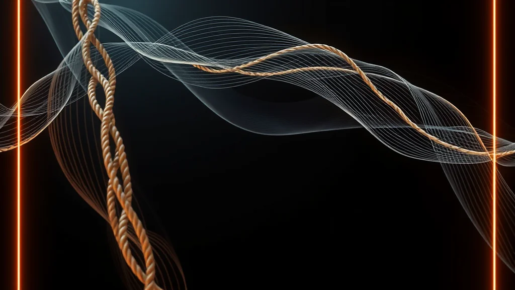 Abstract braided strand of flow and frames on dark, editorial concept