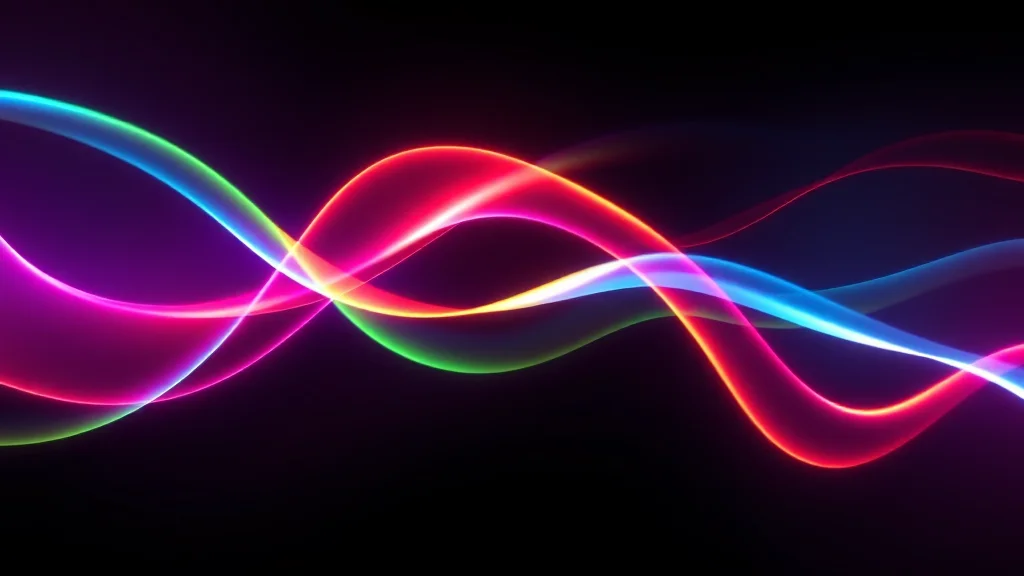 Abstract morphing multicolor light ribbons on dark