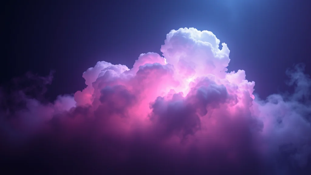 A soft surreal cloud of layered light, neon on dark