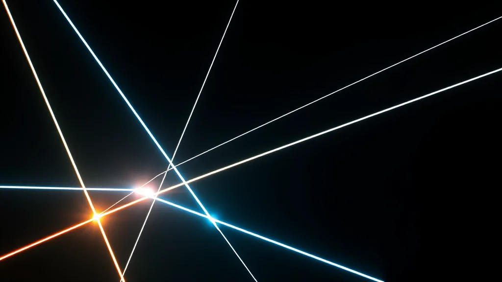 Abstract crisp geometric light shards assembling on dark