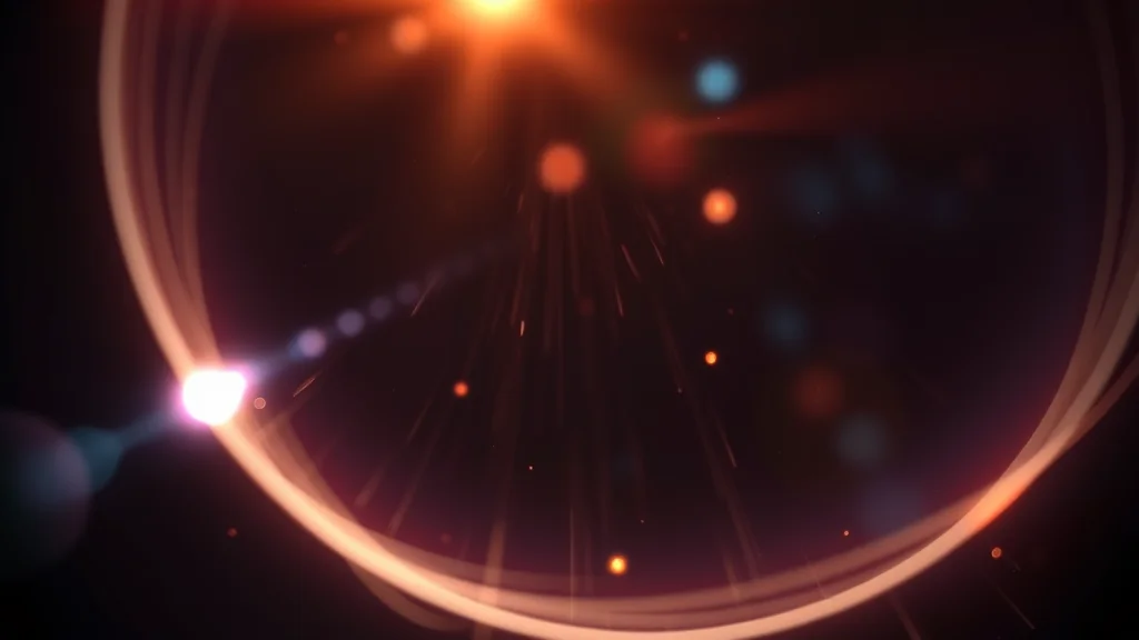 Abstract crisp lens flare with fine light filaments on dark