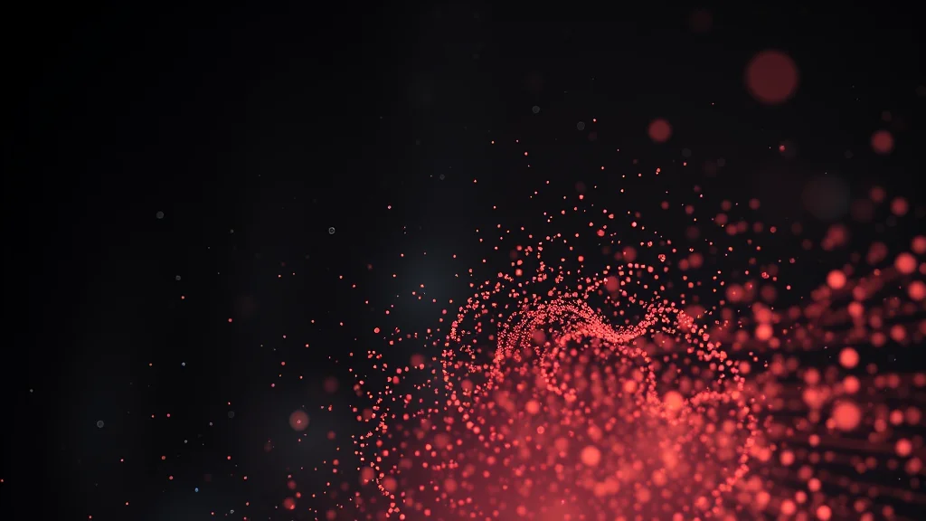 Abstract particles gathering into one clearer form on dark, editorial concept