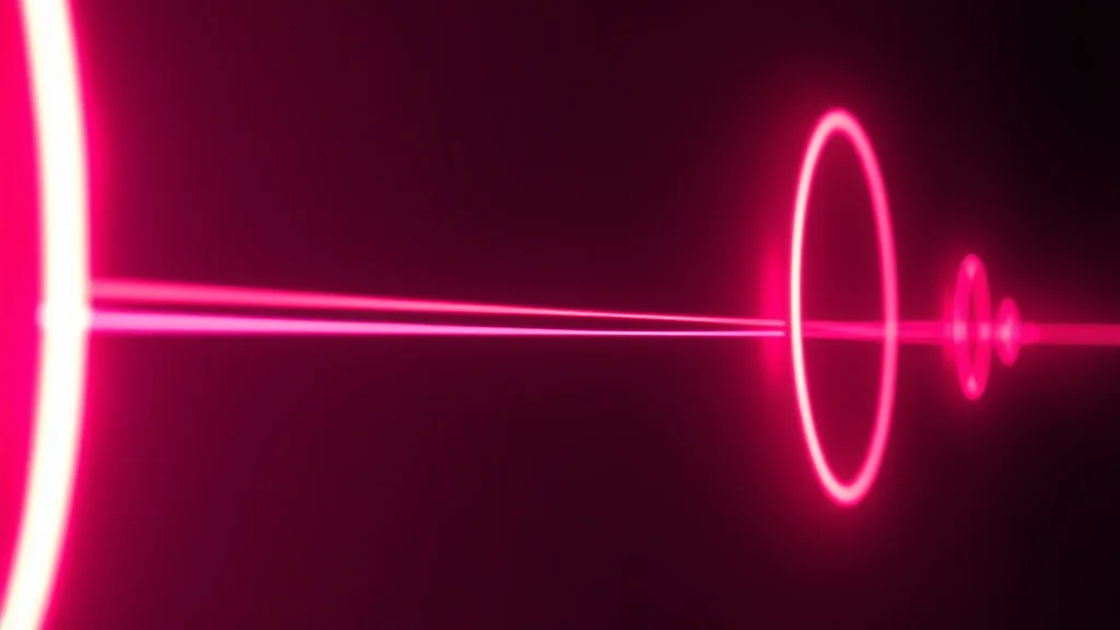 Rounded pulses of light, a short free run and a longer one, neon on dark
