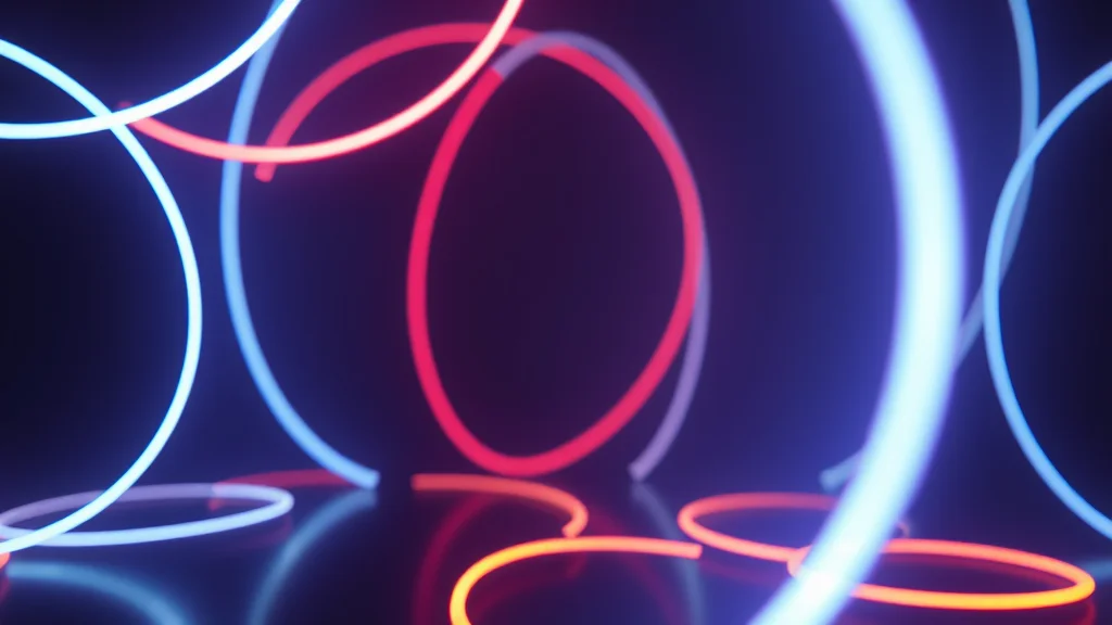 Rounded pulses of light gathered and kept, neon on dark