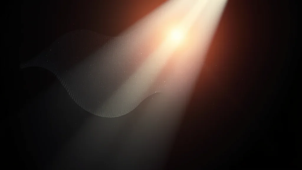 Abstract broad light passing through a fine even mesh on dark, editorial concept