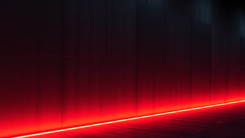 A line of light and a wall with light past it, neon on dark