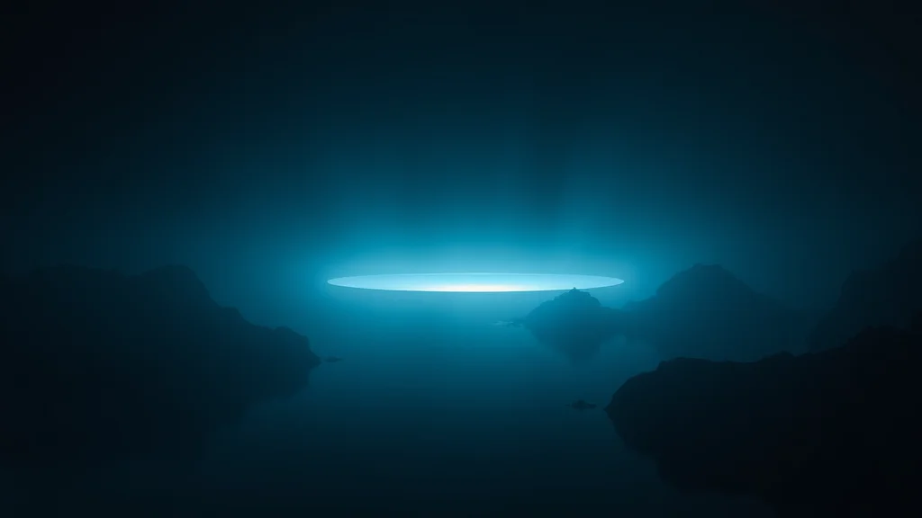 Abstract luminous reservoir slowly refilling on dark, editorial concept