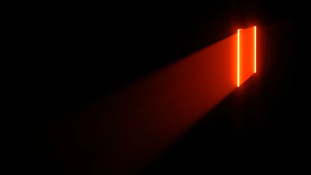 Two paths of light, one direct and one through shadow, neon on dark