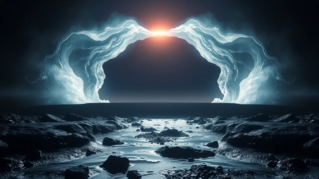 Abstract bright open flow with two richer streams behind a threshold on dark, editorial concept